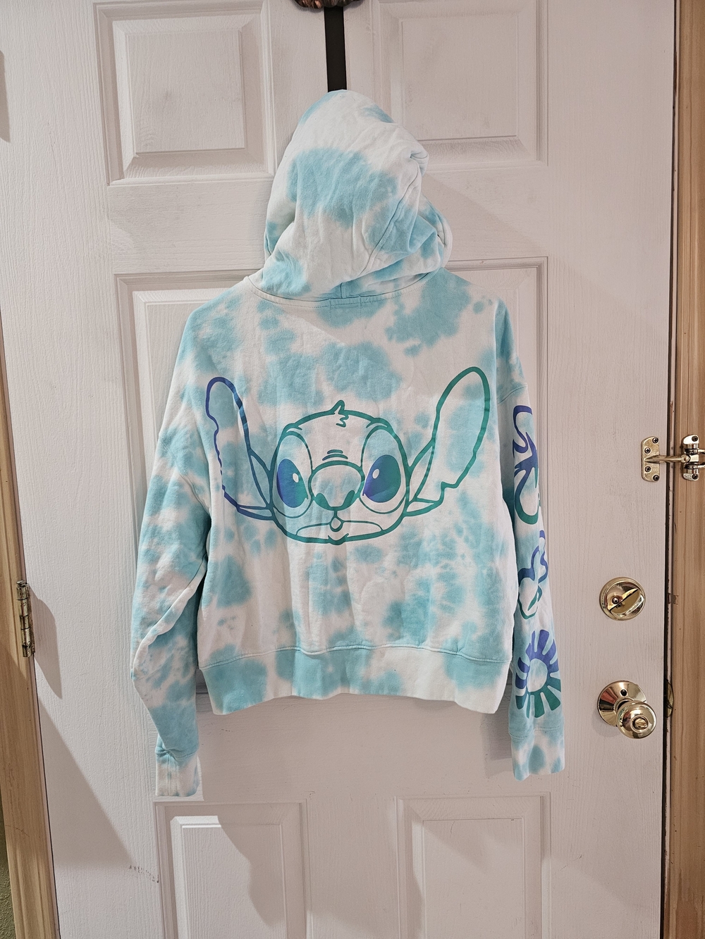 Disney Light Blue & White Tie-Dye Hoodie with Stitch Accent